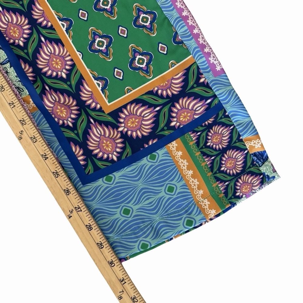 Rachel Zoe Patchwork Palazzo Pants Sz L Wide Leg • Scarf Print Resort Wear Boho - Picture 11 of 12